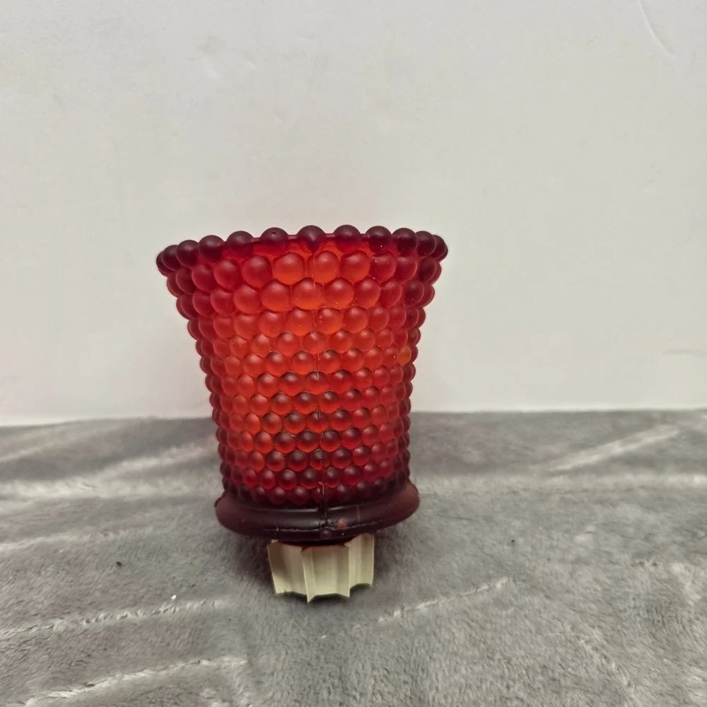 Vintage Red Satin Frosted Glass Hobnail Peg Votive Candle Holder Cup 3.5 inch